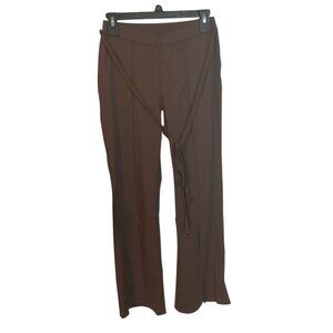Brown Drawstrings Flare Open Front Slit Wide Leg Pants String Flowy Loose Medium